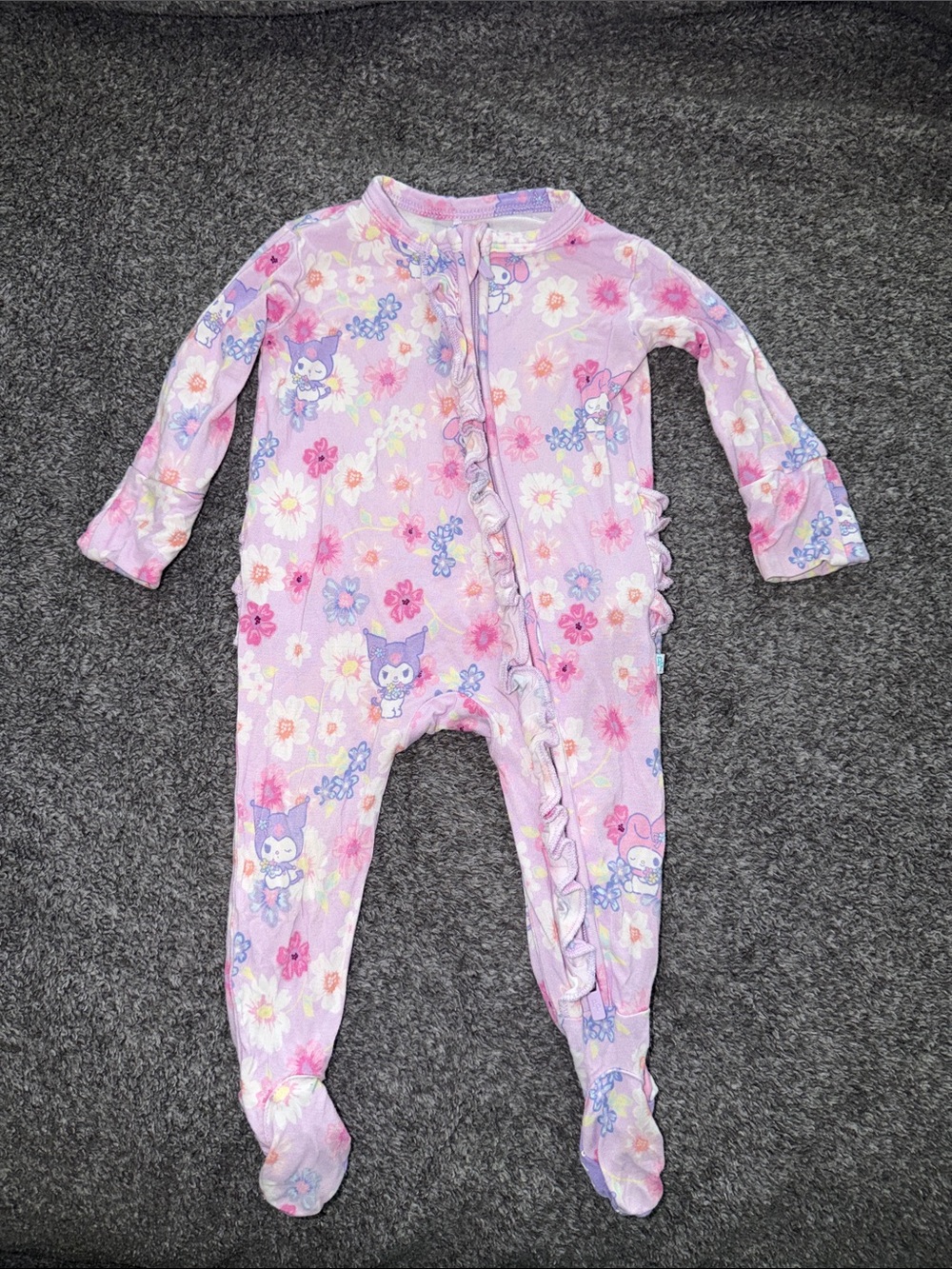 Posh Peanut Lavender Floral & Character Ruffle Footed One-Piece